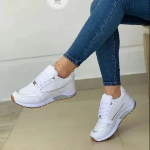 Techtreezone Women Fashion Plus Size Flat Round-Head Colorblock Sneakers