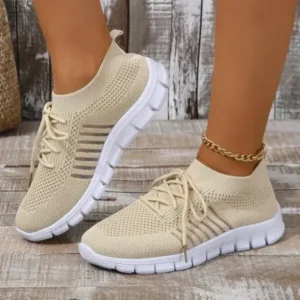 Techtreezone Women Casual Plus Size Solid Color Mesh Breathable Flat Sneakers