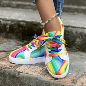 Techtreezone Women Fashion Casual Plus Size Graffiti Lace-Up Sneakers