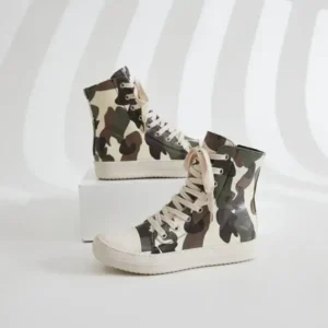 Techtreezone Women Fashion Casual Plus Size Camouflage Thick-Soled High Top Shoes