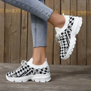 Techtreezone Summer Women Fashion Casual Geometric Print Fly-Woven Lace-Up Sneakers