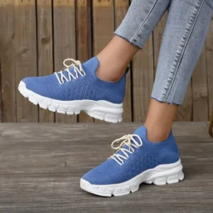 Techtreezone Women Fashion Casual Breathable Flying Woven Lace-Up Thick-Soled Sneakers