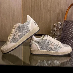 Techtreezone Women Fashion Distressed Sequins Star Round-Toe Sneakers