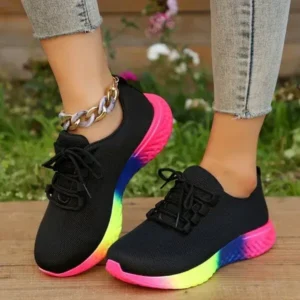 Techtreezone Women Fashion Casual Mesh Breathable Rainbow Sneakers