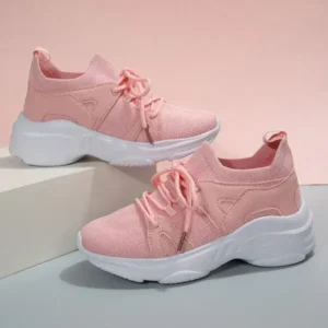 Techtreezone Women Fashion Casual Fly-Woven Breathable Lace-Up Sneakers