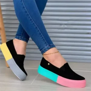 Techtreezone Women Fashion Casual Color Block Thick-Soled Elastic Loafers