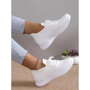 Techtreezone Summer Women Fashion Breathable Mesh Fly-Woven Solid Color Sneakers