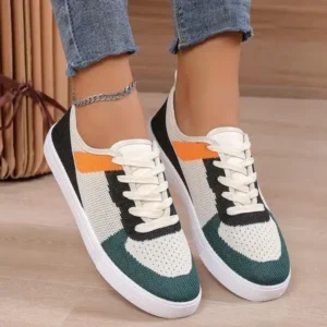 Techtreezone Women Fashion Casual Color Blocking Mesh Fly-Woven Breathable Sneakers