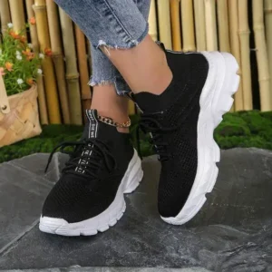 Techtreezone Women Fashionable Casual Solid Color Lace-Up Sneakers