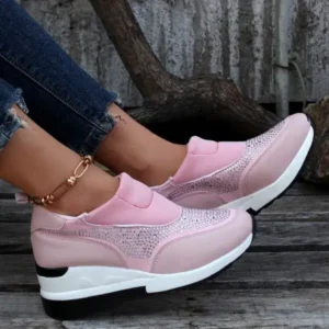 Techtreezone Women Fashion Casual Rhinestone Breathable Wedge Heel Sneakers