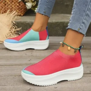 Techtreezone Women Fashion Casual Color Blocking Fly-Woven Thick-Soled Sneakers