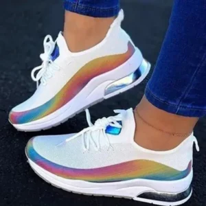 Techtreezone Women Fashion Casual Rainbow Color Blocking Sneakers