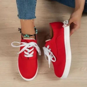 Techtreezone Women Fashion Casual Solid Color Lace-Up Canvas Shoes