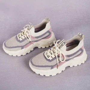 Techtreezone Spring And Autumn Women Fashion Casual Breathable Fly Weave Sports Thick-Soled Shoes