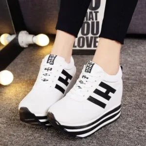 Techtreezone Women Fashion Casual Letter Printed Lace-Up Thick-Soled Sneakers