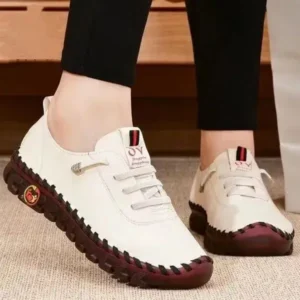 Techtreezone Women Fashion Retro Solid Color PU Breathable Hollow Stitching Sneakers