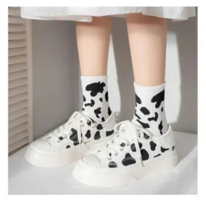 Techtreezone Women Fashion Platform Cute Cow Pattern Lace-Up Sneakers