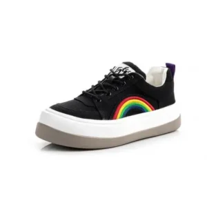 Techtreezone Women Fashion Casual Rainbow Color Block Platform Canvas Platform Shoes