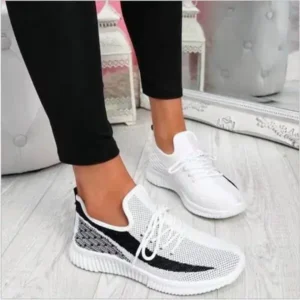 Techtreezone Women Fashion Casual Thick Sole Breathable Fly Woven Thick Sole Lace Up Sneakers