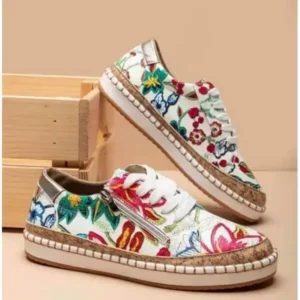 Techtreezone Women Fashion Color Matching Ethnic Style Printed Sneakers