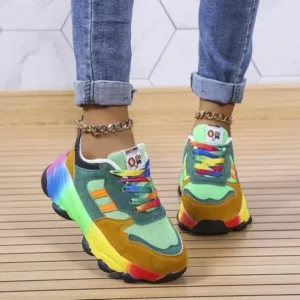 Techtreezone Women Fashion Platform Color Block Platform Sneakers