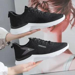 Techtreezone Women Fashion Flyknit Mesh Lace-Up Sneakers