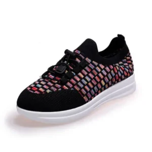 Techtreezone Women Fashion Low-Top Lace-Up Platform Color-Block Fly-Knit Sneakers