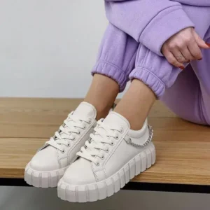 Techtreezone Fashion Metal Chain Front Lace Up Platform Sneakers