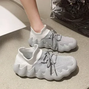 Techtreezone Women Fashion Round ToeWomen Fashion Round Toe Octopus Fly Woven Sneakers Shallow Cut Print Lace Up Flat Sneakers