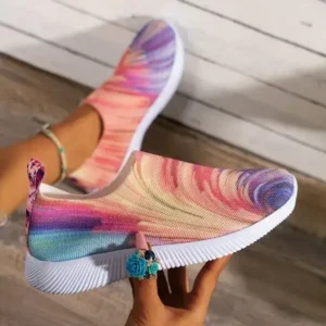 Techtreezone Women Fashion Round Multicolor Gradient Rainbow Mesh Sneakers